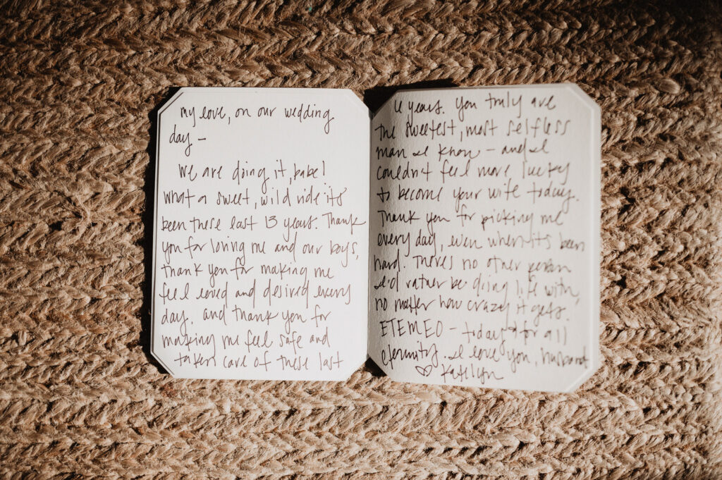 Handwritten wedding vows on cards at One&Only Mandarina elopement, captured by destination photographer