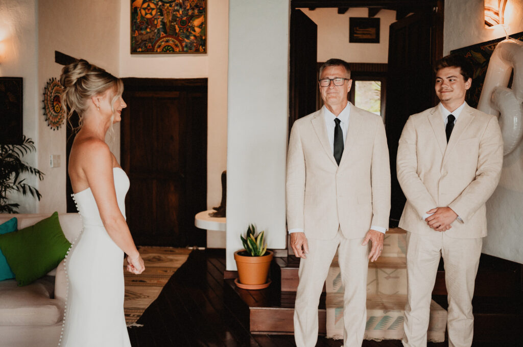 Father sees bride in wedding dress for first time at Casa Cosmos Puerto Vallarta wedding