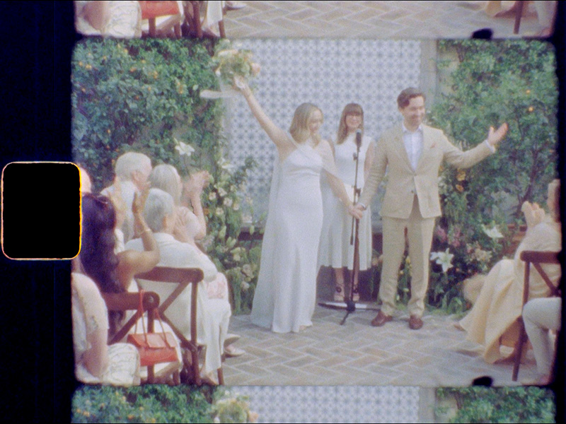 Bride and groom celebrate at outdoor wedding ceremony in San Miguel de Allende, shot on 35mm film