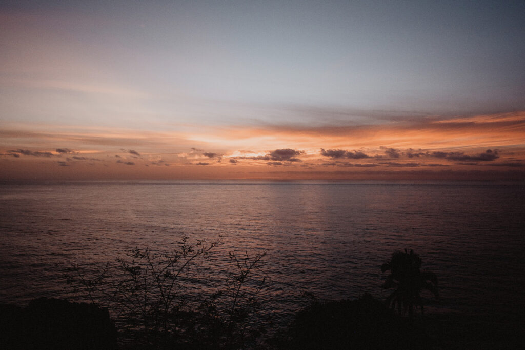 Sunset over the Pacific Ocean at San Pancho, Rosa Morada, during an elopement session in Mexico