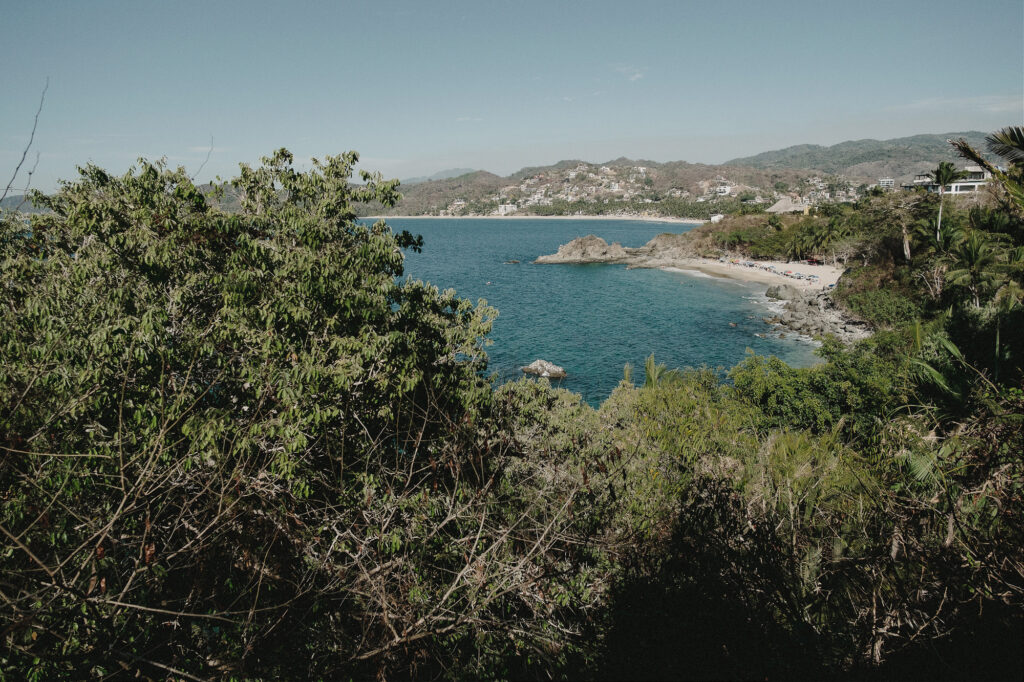 Sayulita bay overlook with turquoise water and lush jungle, Villa Amor elopement location, Mexico