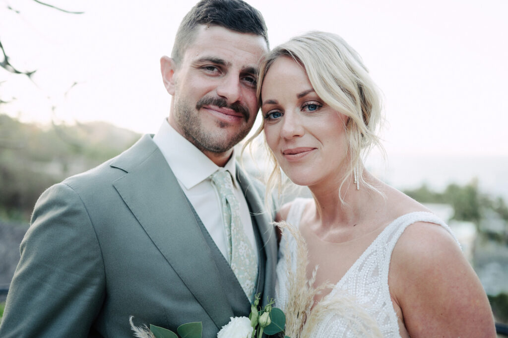 Bride and groom portrait at Villa Amor Sayulita, golden hour wedding ceremony photo by Alex Obregón